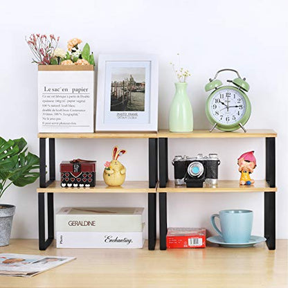 MOOACE Kitchen Cabinet and Counter Shelf Organizer, Stackable & Expandable, Set of 4, Black and Natural | Stackable & Expandable Spice Rack, Space-Saving Pantry Organizers Bathroom Countertop Storage, Natural and Black - color: Ink Black + Natural Beige