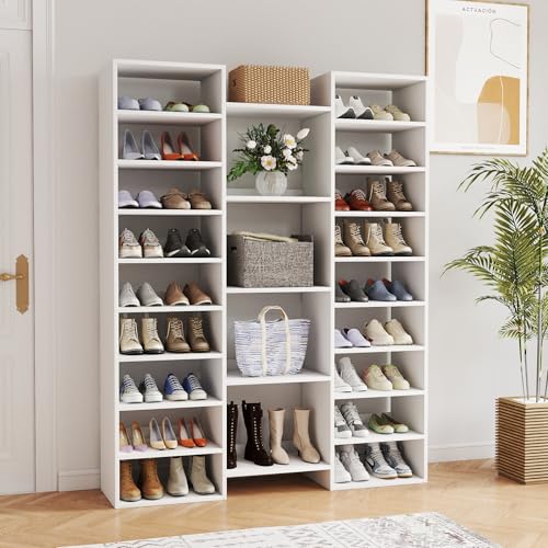 9-Tier Shoe Rack, Large White Shoe Storage Cabinet for Entryway, 46 Pairs Freestanding Shoe Organizer with 22 Cubbies, Modern Tall Wooden Shoe Shelf for Closet, Hallway, Bedroom, 59 Inch - color: White_4