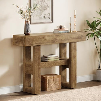 Tribesigns 41.34-Inch Farmhouse Console Table, 2-Tier Narrow Sofa Table Behind The Couch, Entryway Furniture with Storage Shelves for Hallway Foyer Living Room, Light Brown - color: Light Brown