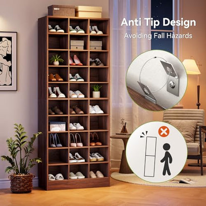 LITTLE TREE 70.9" Tall Shoe Rack, 10-Tier Freestanding Shelf, Max. Store 30 Pairs, Shoe Cabinet Organizer for Living Room, Entryway, Cloakroom, Brown - color: Brown