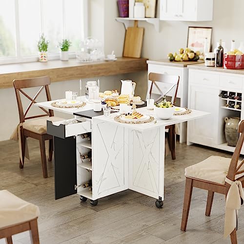 3imothrix Folding Dining Table, Dinner Table with Drawer and Storage and Shelves, Space Saving Dining Table with 6 Wheels, Kitchen Table for Small Spaces (Black) - color: Black