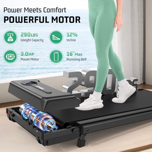 FUNMILY Upgrade Walking Pad Folding Treadmill with 12%/15% Incline & Handle Bar, 3.5HP Foldable Under Desk Compact Treadmills for Home/Office/Gym, 400+lb Capacity, Shock Absorption - color: Dark Black