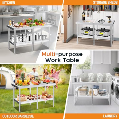 Jocisland 30" x 60" Stainless Steel Table for Prep & Work, Food-Grade Stainless Steel Adjustable Under Shelf and Feet, for Commercial Kitchen, Restaurant, Hotel and Garage - size: 30x60 in, style: Table