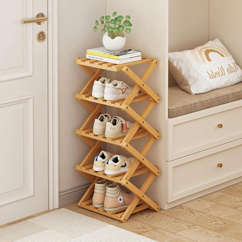 Vertical Shoe Rack Small Narrow Shoe Racks 5-Tiers Folding Shoe Storage Rack No Installation Shoes Organizer Shelf Standing Shoe Rack for Entryway Hallway Corridor Room Corner Storage