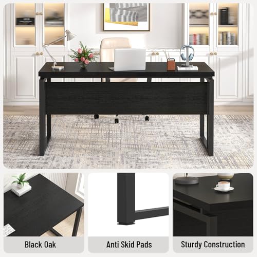 EXCEFUR Black Desk for Home Office, Modern Computer Desk, Wood and Metal Writing Study Table for Workstations, Living Room, Bedroom, 53 Inch - color: Black