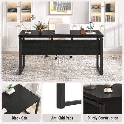 EXCEFUR Black Desk for Home Office, Modern Computer Desk, Wood and Metal Writing Study Table for Workstations, Living Room, Bedroom, 53 Inch - color: Black