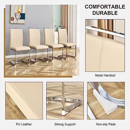 Baysitone Modern Dining Chairs Set of 2, Side & Kitchen Chairs with Silver Frame, Faux Leather Padded Seat High Back, for Dining, Kitchen & Living Room - Beige - color: Beige, size: Set of 2
