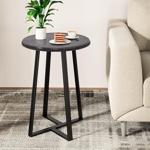 Dorriss Round End Table, Small Side Table Grey Color MDF Top, Metal Frame Black, Tall End Side Table for Bed Room, Coffee Tea End Table for Living Room(Round Grey) - color: Round Grey