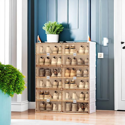 ANTBOX Portable Shoe Rack Organizer for Closet Entryway, Stackable Sneaker Storage Shoe Cabinet with Magnetic Clear Door, Large Plastic Storage containers Bins with Lids 6 Tiers 24 Pairs - size: 6 Tiers 24 Pairs