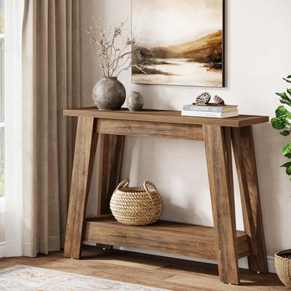 Tribesigns 41.3" Farmhouse Console Table, 2-Tier Wooden Entryway Table with Storage, Rustic Narrow Behind Couch for Living Room, Hallway, Foyer,Brown - color: Brown