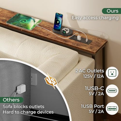 SUPERJARE 94.5 inch Narrow Console Table with Outlet, Sofa Tables, Behind Couch Table, Long Entryway Tables with Charging Station, for Living Room, Rustic Brown - color: Rustic Brown, size: 5.9''D x 94.5''W x 29.7''H