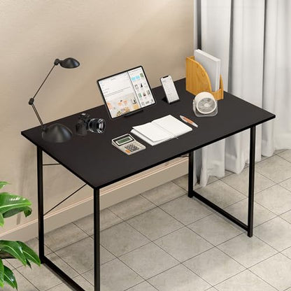 Small Space Writing Desk with Headphone Hooks, Modern Simple Design, Suitable for Study, Home Office and Living Room - color: Basic Black, size: 40 Inch