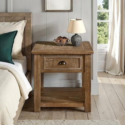 Martin Svensson Home Monterey Solid Wood End Table, Driftwood | Farmhouse Rustic, Coastal Side Table, Drawer and Shelf - color: Driftwood