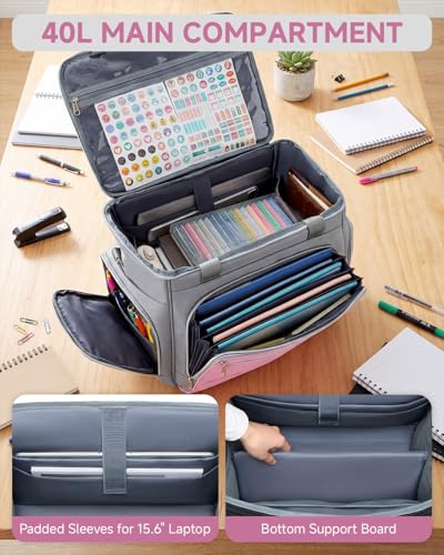 Amythe Rolling Teacher Tote Bag with Wheels, Rolling Briefcase for Women, 15.6 Inch Laptop Bag, 5-Wheel Rolling System with Detachable Trolley for Work, Teaching and Travel - color: Grey Pink