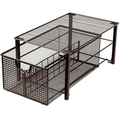 Deco Brothers Stackable Pull Out Cabinet Sliding Basket with Divider, Large | Under Sink Organizer, Bronze - color: Bronze