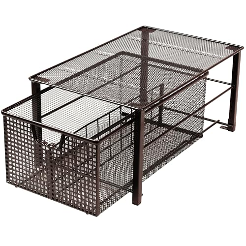 Deco Brothers Stackable Pull Out Cabinet Sliding Basket with Divider, Large | Under Sink Organizer, Bronze - color: Bronze