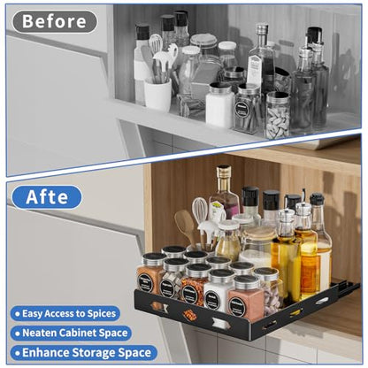 BOIVSHI Pull Out Spice Rack Organizer for Cabinet, Heavy Duty Spice Organizer, Vertical Spice Rack Organizer for Kitchen, Cabinet, Pantry (10.5''Wx10.5''Dx2.8''H, Metal Black) - size: 10.5''Wx10.5''Dx2.8''H,1 Tier
