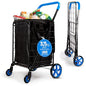SereneLife Small Compact Folding Shopping Cart with Removable Waterproof Liner – 360° Swivel Wheels, Rust‑Proof Steel Frame, 70 lb Capacity – Portable Grocery, Laundry & Travel Cart (Blue) - color: Blue