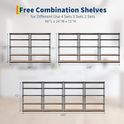 Storage Shelving Unit, 5-Tier Adjustable Metal Storage Shelves, 48" L x 24" W x 72" H Heavy Duty Garage Storage Shelves for Kitchen Pantry Basement Bathroom Laundry - size: 48" L x 24" W x 72" H