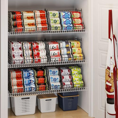 4 Pack Stackable Can Rack Organizer for Pantry Storage,Can Dispensers with 4 Adjustable Dividers, 2-Tier Metal Wire Basket Holds up to 84 Cans for Kitchen Cabinet Pantry, Black - size: L-(4 pack)