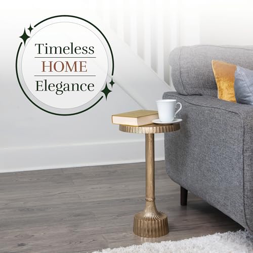 OBJET D'ART Inverness Small Round Gold End Table, 22" H | Vintage Metal Accent, Side Table, Pedestal, Cocktail, Drink Table, Living Room, Small Spaces, Modern Look, Quality Build - style: Inverness