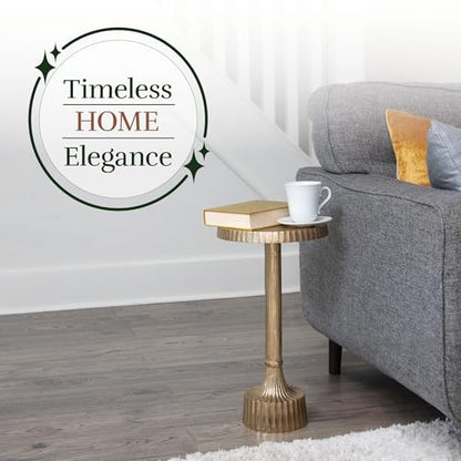 OBJET D'ART Inverness Small Round Gold End Table, 22" H | Vintage Metal Accent, Side Table, Pedestal, Cocktail, Drink Table, Living Room, Small Spaces, Modern Look, Quality Build - style: Inverness