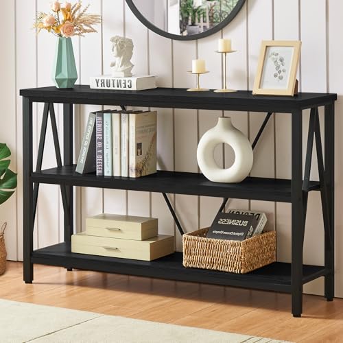 HOMISSUE Entryway Console Table, Rustic Console Tables with Wide Storage, Industrial Foyer for Entry with 3-Tier Open Shelves, Entryway Table for Living Room, Hallway, Black, 47 Inch - color: Black, size: 47Inch(12.99"D x 47.24"W x 30"H)