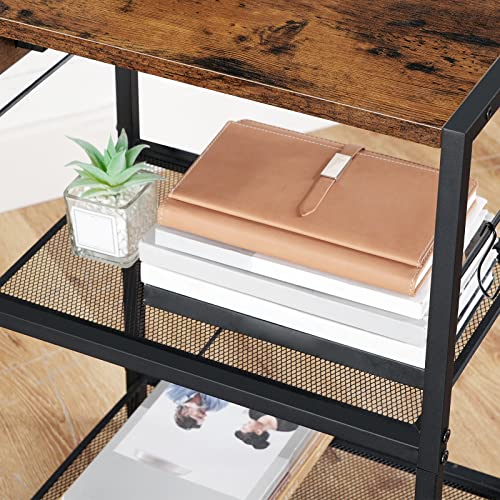 HOOBRO Industrial Printer Stand, 3-Tier Mobile Printer Table, Rolling Cart with Power Outlets and USB Ports, Home Printer Stand with 2 Hooks, for Office, Living Room, Rustic Brown BF22UPS01 - color: Rustic Brown + Black