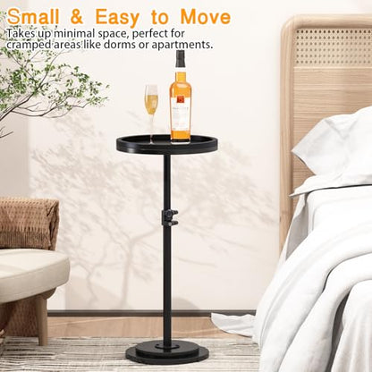 Small Side Table, Drink Table, Height Adjustable Round End Table, Pedestal Side Table for Small Spaces in Living Room, Bedroom, Black - color: Black-standard