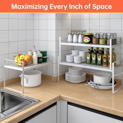 Expandable Cabinet Shelf Rack 9" Wide – Fits 14" to 25" Cabinets (White) | Expandable 14" to 25", Fits Most Standard Cabinets, Heavy Duty Metal, Non-Slip, for Kitchen, Pantry, Spices, Cans & Bottles - color: 9" wide ( 1 PACK)