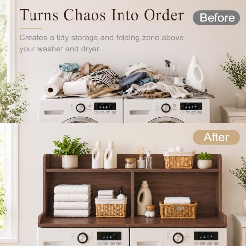 Royxen Laundry Countertop with 20" Shelf Universal Fit, Washer and Dryer Countertop with Storage Space, Laundry Room Storage (Walnut) - color: Walnut Color