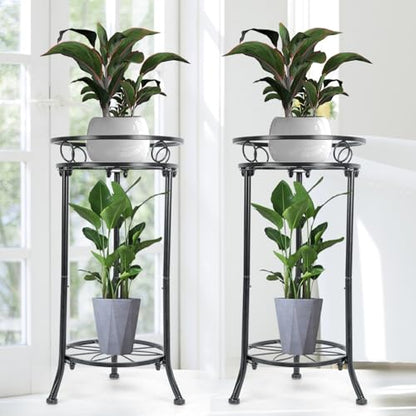 2 Pack Tall Plant Stand Indoor Outdoor, 20.3" 2 Tier Metal Plant Stand with Flower Pot Holder, Plant Rack Display Shelf for Home Garden, Patio & Balcony Decor