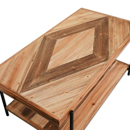 CONSDAN StoneCreek Coffee Table, Solid Fir Wood & Metal Frame, 2-Tier Industrial Farmhouse Table for Living Room/Office, 44" Rectangular Table - color: Coffee Table