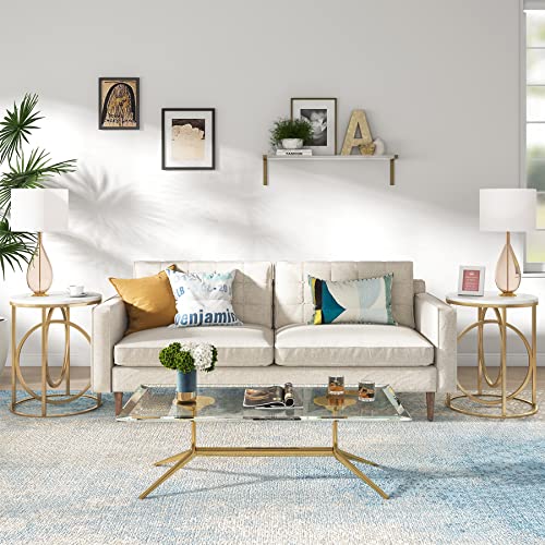 Tribesigns Round End Table, 20" Modern Sofa Side Table with Gold Base, Faux Marble Accent Table Bedside Table Nightstand for Living Room, Bedroom, White and Gold - color: White and Gold, size: 1-PC