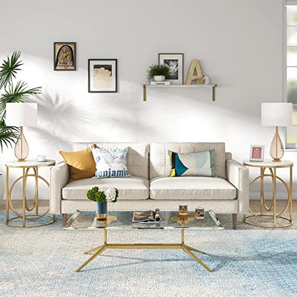 Tribesigns Round End Table, 20" Modern Sofa Side Table with Gold Base, Faux Marble Accent Table Bedside Table Nightstand for Living Room, Bedroom, White and Gold - color: White and Gold, size: 1-PC