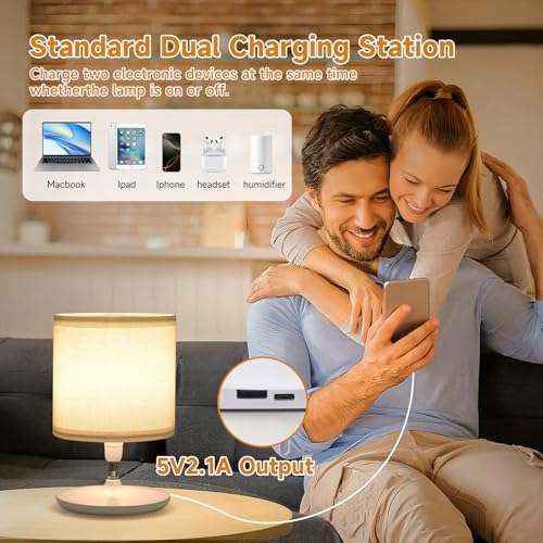 2pcs Table Lamps Bedroom USB C+A Ports, Remote and App, Stepless Dimming and 3 Modes Dimmable Touch Nightstand Bedside USB-C Ports Small Table Lamp Fully Control Light - White