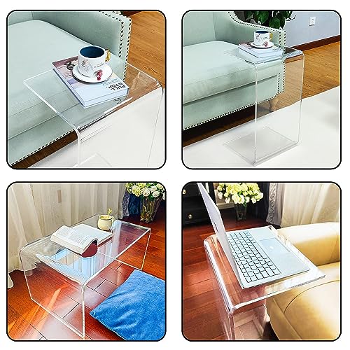 Premium C-Shape Acrylic Side Table,24" L x 14" W x 12" H x 1/2" Thick Clear End Table,Transparent Nightstand with Waterfall Edges,Modern Lucite Side Table for Living Room - size: 24" L x 14" W x 12" H