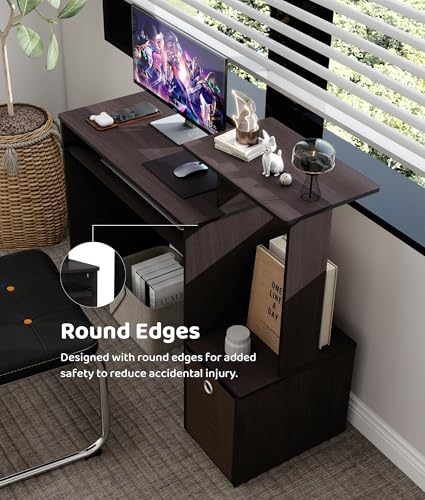 Small Computer Desk for Bedroom, Home Office Desk with Drawers Storage Shelves for Living Room Study Bedroom, Dark Walnut/Brown - color: Dark Walnut