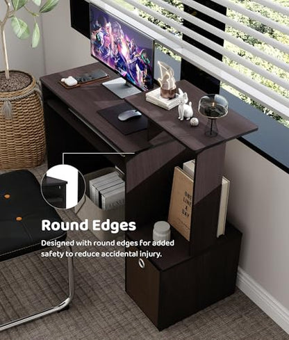 Small Computer Desk for Bedroom, Home Office Desk with Drawers Storage Shelves for Living Room Study Bedroom, Dark Walnut/Brown - color: Dark Walnut