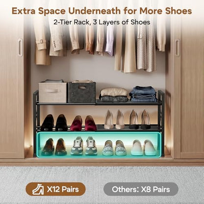 YEASHEIN 2-Tier Expandable Shoe Rack Organizer with Wire Mesh Shelves, Sturdy Metal Shoe Shelf with 3-Tier Storage, adjustable Shoe Stand, Free Standing Shoe Rack for Closet, Entryway, Garage - Black - size: 2 Tier
