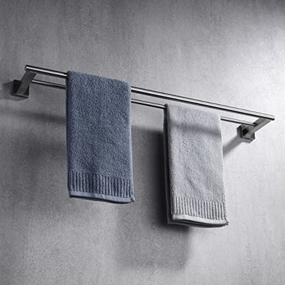Miyili 30-Inch Bathroom Double Towel Bar Brushed Stainless Steel Bath Towel Rack Holder Wall Mount, A02N75B - color: Brushed Steel, size: 30-Inch