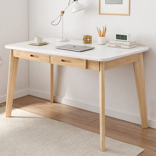 IOTXY Solid Wood Writing Desk - Home Office Workbench Desk with Drawer, 39.37" Width Laptop Computer Work Study Table in White - color: White, size: 100CM