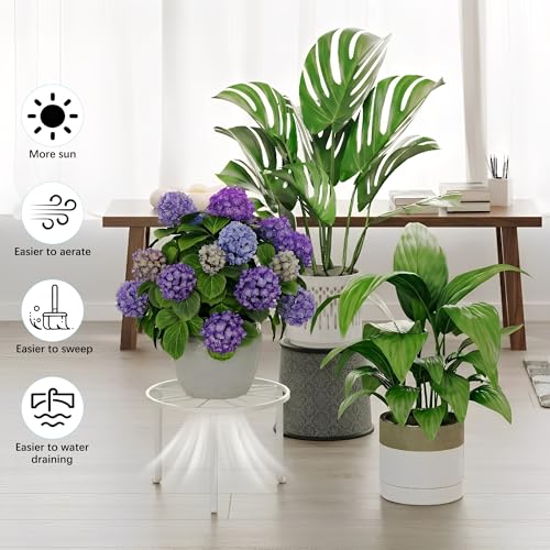 5 Pack Heavy Duty Metal Plant Stand, Anti-Rust Flower Pot Holder for Indoor Outdoor Garden Patio - color: Leaf-White