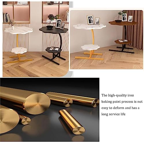 2 Layers Flower Shape Marble Texture Small C-Shaped Side Table,Snack SideTable, End Table for Sofa Side Table,Bedside Table for Living Room Kitchen Garden Bedroom - color: Black+gold