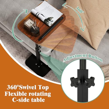 FuturelOT Sofa Couch Arm Table Tv Tray Small Bedside Table C Shaped Adjustable Height Side End Tables for Living Room, Bedroom, Bedside Walnut - color: Walnut + Black