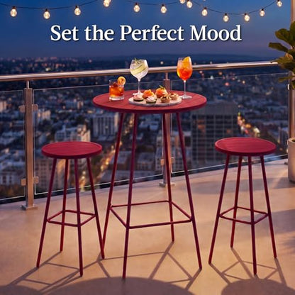Best Choice Products 3-Piece Patio Dining Set, Bar Height, Outdoor Bistro Set, Outdoor Round Bar Table w/ 2 Bar Stools, Steel - Red - color: Red