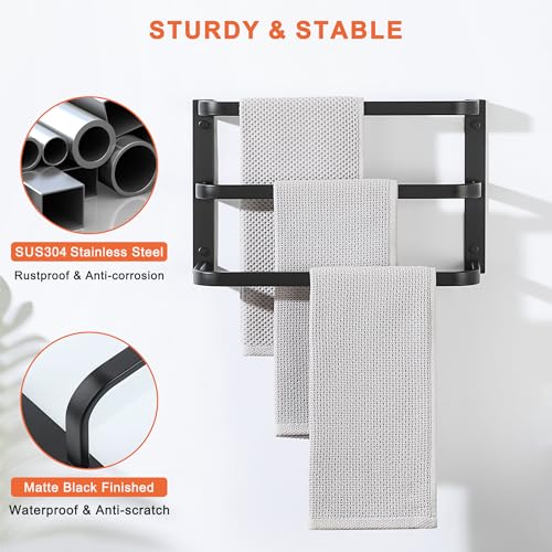 Mooche Towel Racks for Bathroom, 3 Towel Bars Black | 16 Inch, SUS304 Stainless Steel Rustproof, Wall Mount with Screw Included, for Bathroom Laundry Room Hotel - size: 16 inch(3 tier-Matte Black)