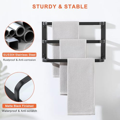 Mooche Towel Racks for Bathroom, 3 Towel Bars Black | 16 Inch, SUS304 Stainless Steel Rustproof, Wall Mount with Screw Included, for Bathroom Laundry Room Hotel - size: 16 inch(3 tier-Matte Black)