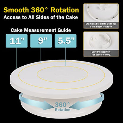 11 Inch Rotating Cake Stand/Turntable w/ 2 Icing Spatula & 3 Icing Smoother | Revolving Cake Stand Decorating Supplies/Baking Supplies/Baking Kit - style: Turntable & Decorating Kit