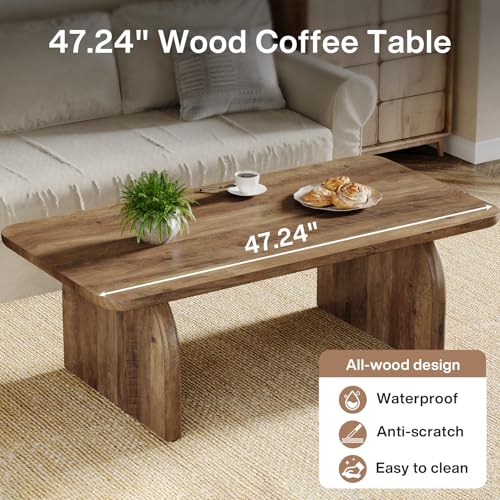 Tribesigns Rectangle Coffee Table, 47-Inch Wood Rectangular Living Room Table, Farmhouse Accent Center Low Cocktail Tea Table with Sturdy Base & Rounded Corners, Easy Assembly (Rustic Brown) - color: Rustic Brown